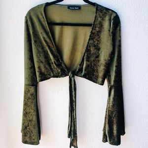 Crushed velvet low cut tie top